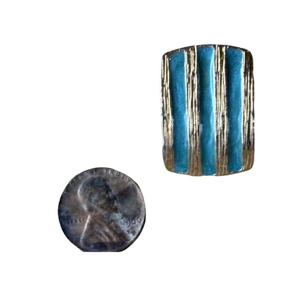 Rare Quality Turquoise Blue & Gold Enamel Post back Stud Earrings Made In USA - Picture 4 of 8